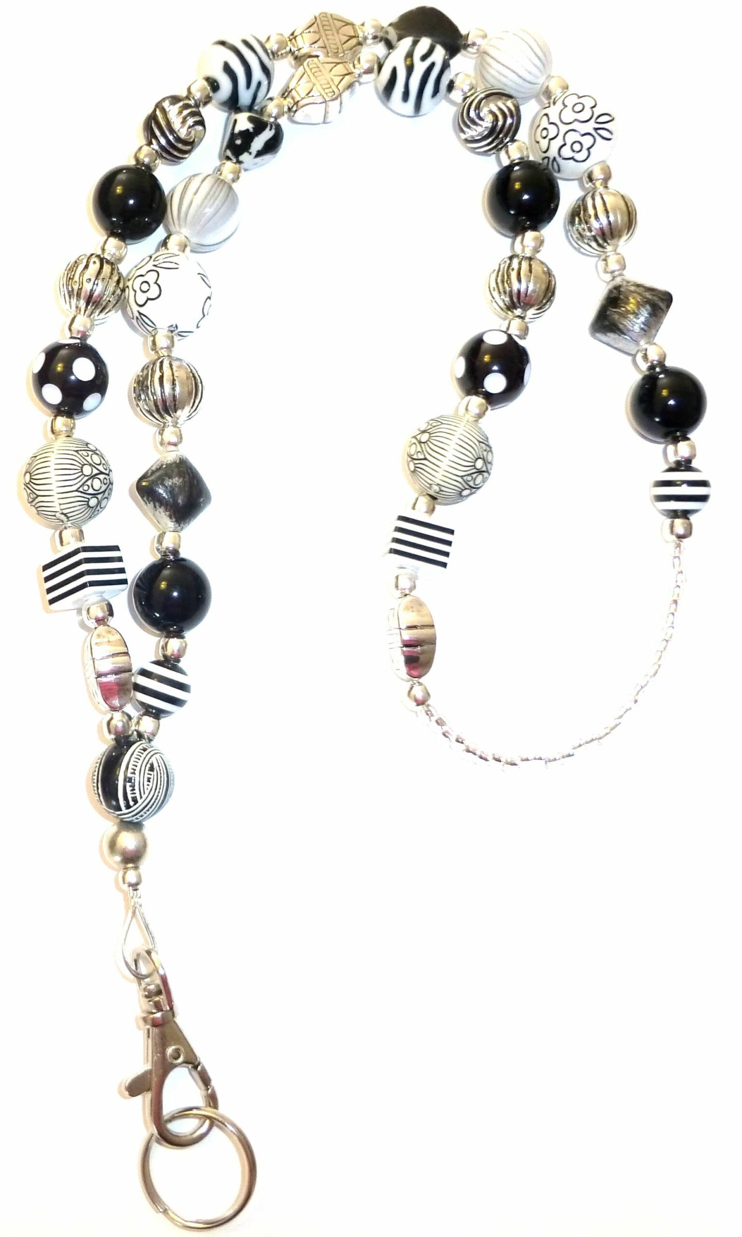 Chunky Black & White Fashion Lanyard 34" NON Breakaway - Strong