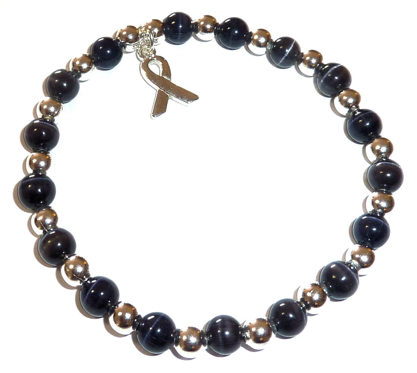 Black (Represents: Melanoma) Packaged Cancer Awareness Bracelet 6mm - Stretch (will stretch to fit most Adults)