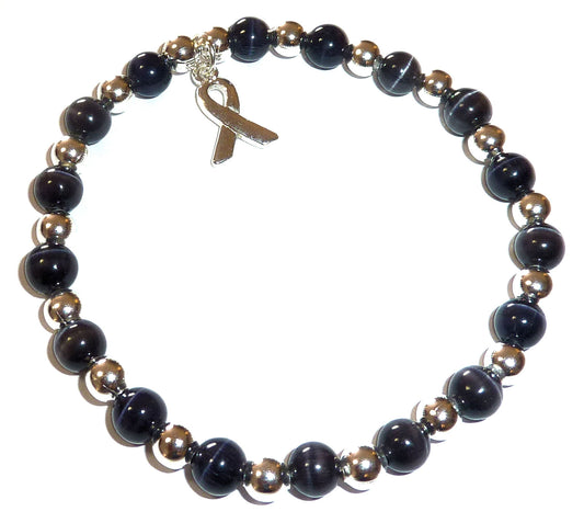 Black (Represents: Melanoma) Packaged Cancer Awareness Bracelet 6mm - Stretch (will stretch to fit most Adults)