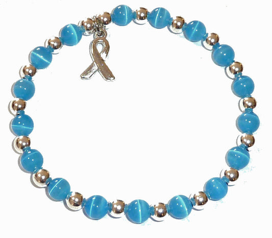 Blue (Colon Cancer) Packaged Cancer Awareness Bracelet 6mm - Stretch (will stretch to fit most Adults)