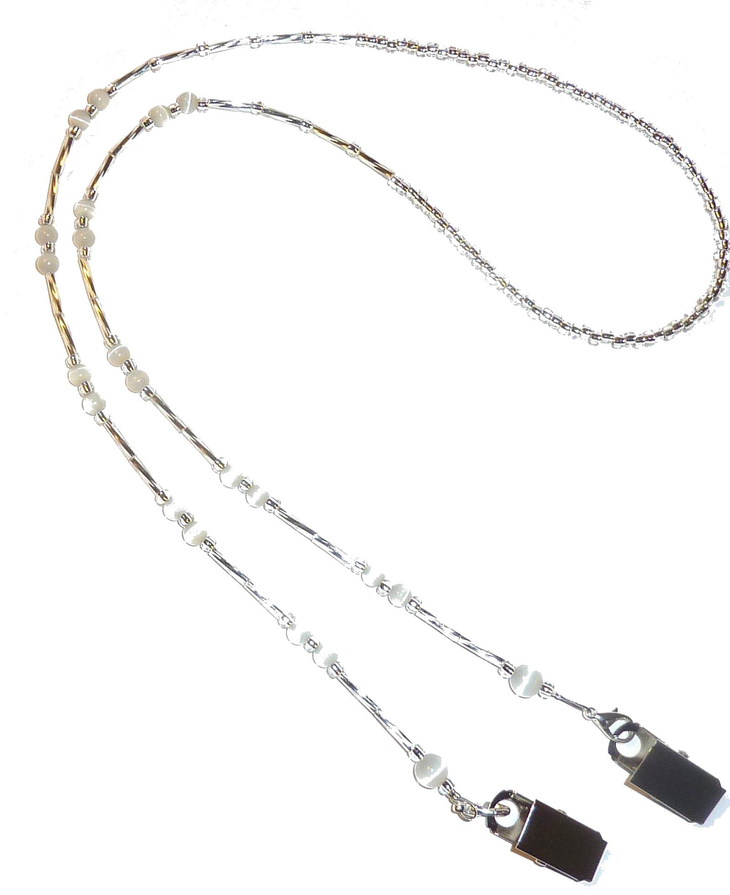 Bull Dog Simple White Fashion Women's Beaded Lanyard 34", Badge holder
