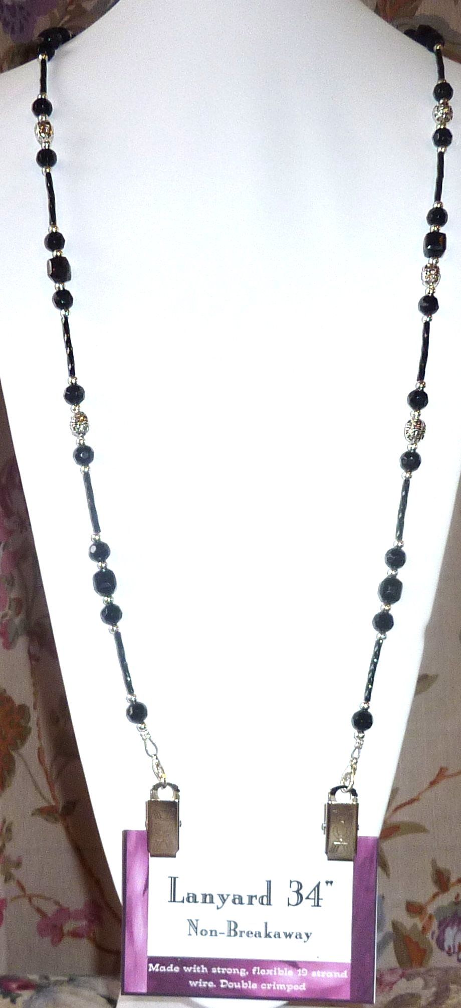 Bull Dog Super Black Fashion Women's Beaded Lanyard 34", Badge holder