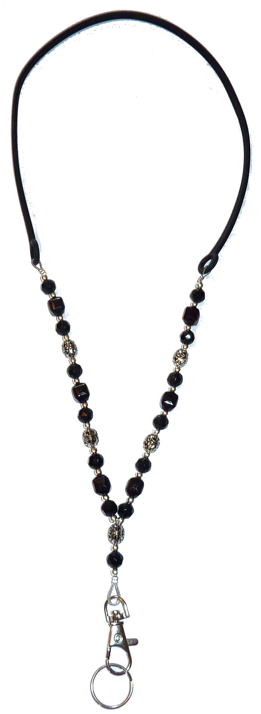 Black Beaded Cell Phone Lanyard - Silicone Strap