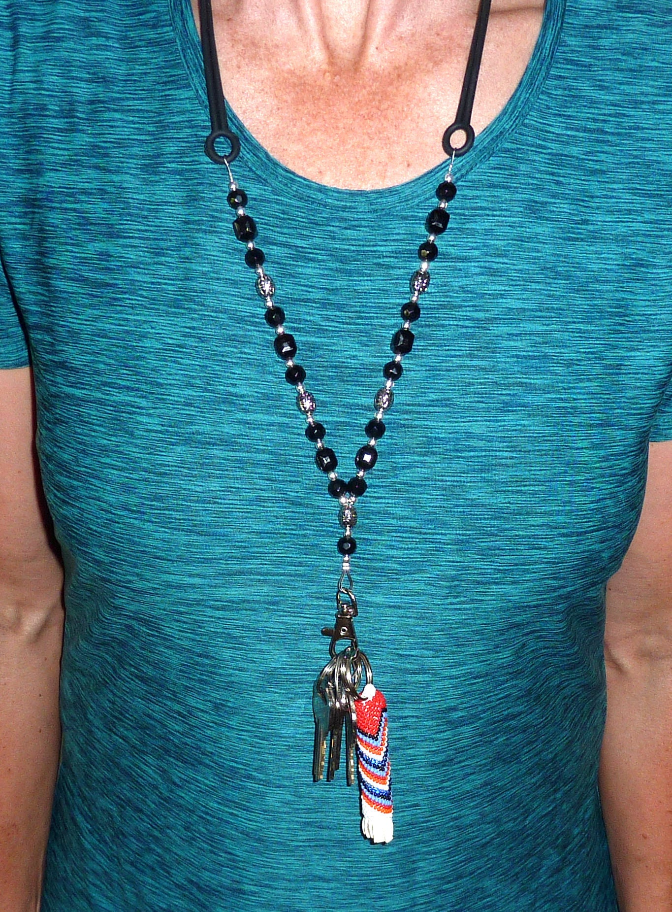 Black Beaded Cell Phone Lanyard - Silicone Strap