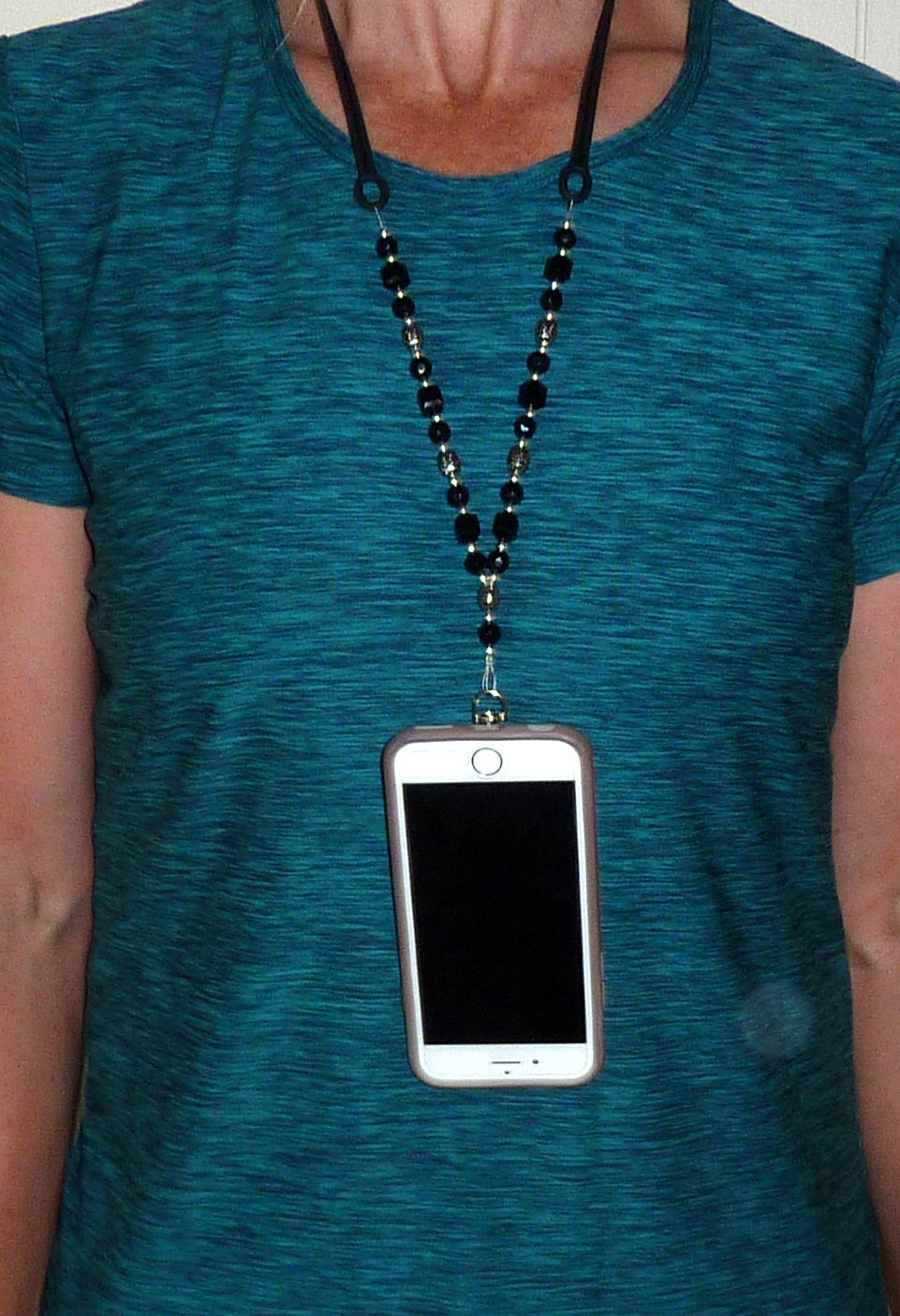 Black Beaded Cell Phone Lanyard - Silicone Strap
