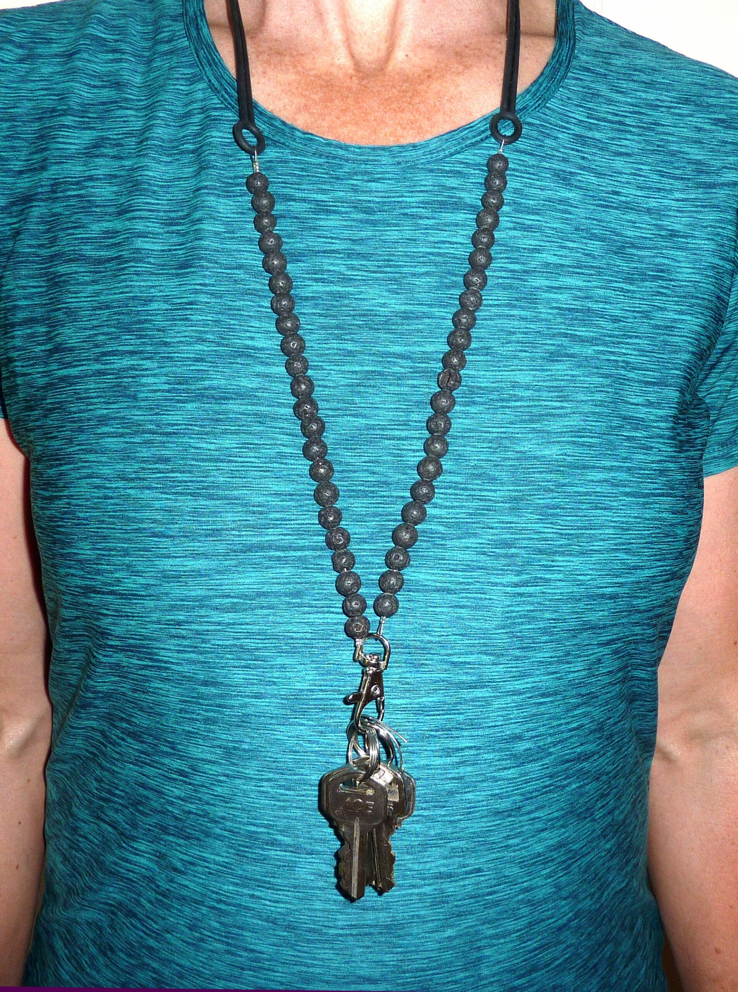 Black Lava Beaded Cell Phone Lanyard - Silicone Strap