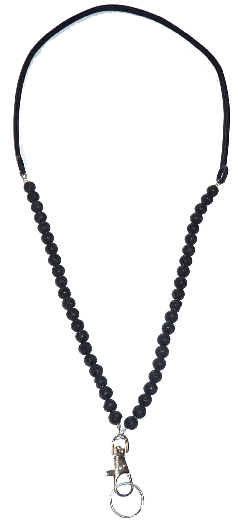 Black Lava Beaded Cell Phone Lanyard - Silicone Strap