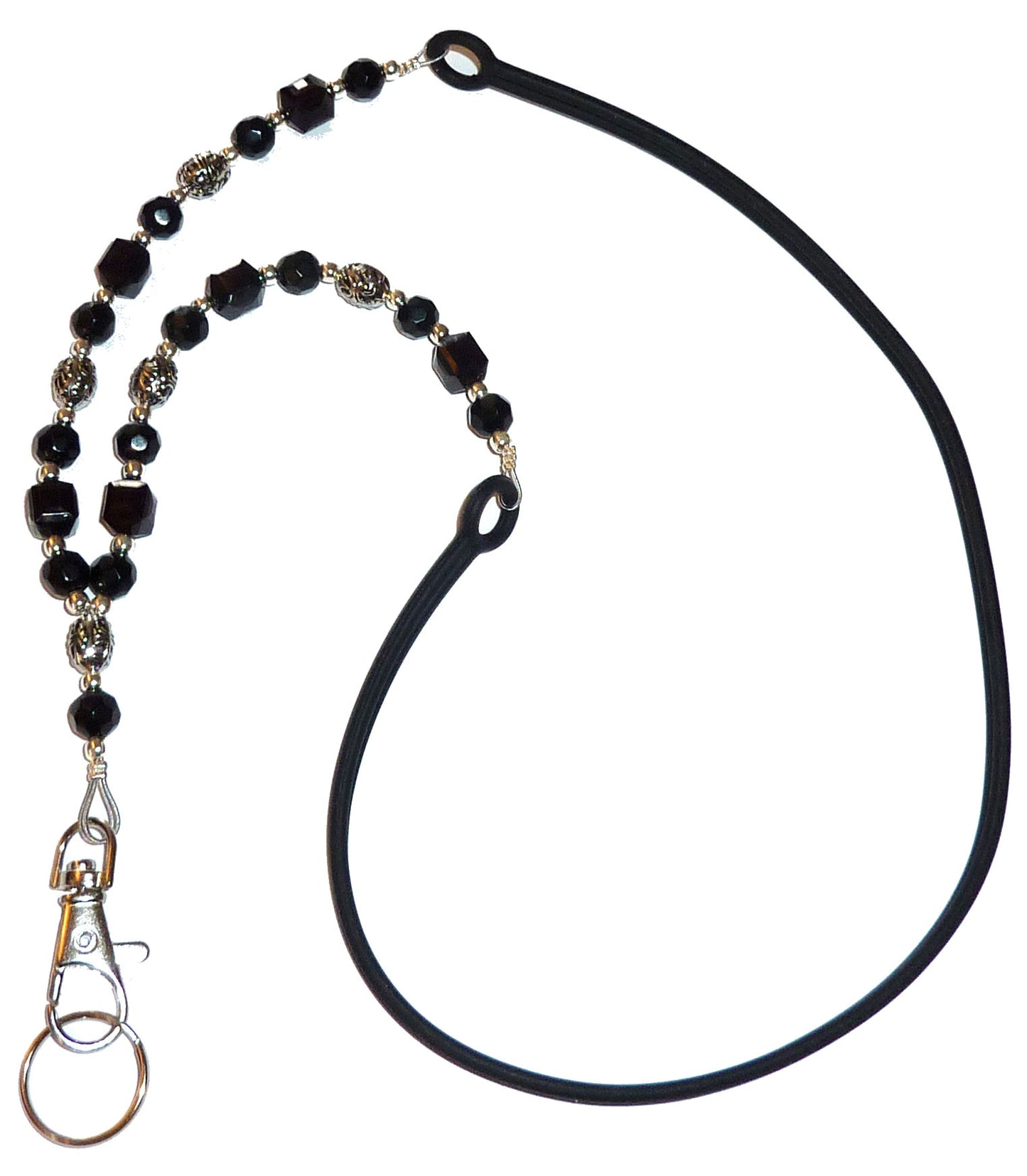 Black Beaded Cell Phone Lanyard - Silicone Strap