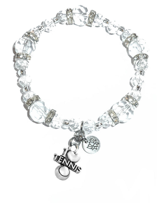 I Love Tennis Charm Bracelet - Crystal Stretch
