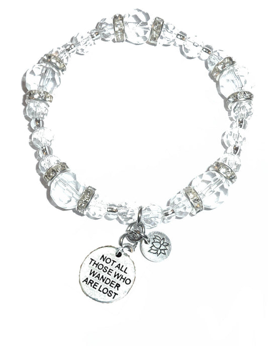 Not All Those Who Wander Are Lost Charm Bracelet - Crystal Stretch