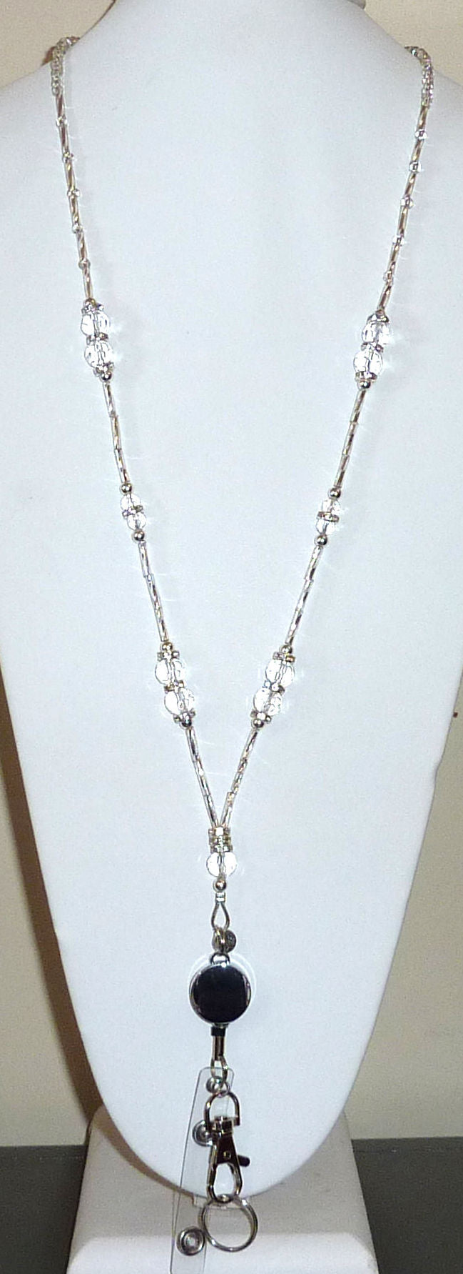 Retractable Reel - Crystal Bling Style Fashion Women's Beaded Lanyard 34", Made in USA, for Keys, Badge Holder