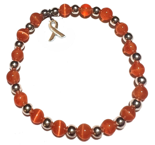 Orange (Leukemia) Packaged Cancer Awareness Bracelet 6mm - Stretch (will stretch to fit most Adults)