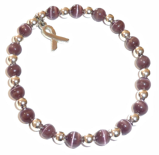 Dark Purple (Pancreatic Cancer) Packaged Cancer Awareness Bracelet 6mm - Stretch (will stretch to fit most Adults)