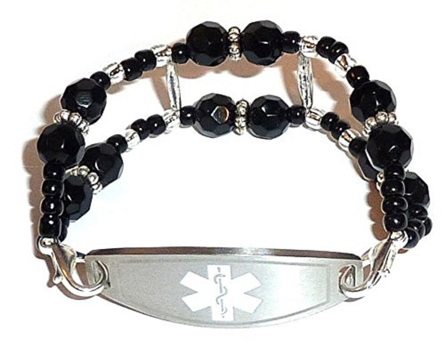 Black Medical Alert Bracelet - Double Strand Black