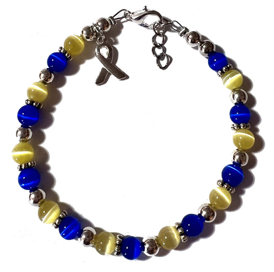 Down Syndrome Awareness Beaded Bracelet, 7.75 Inches, Yellow & Blue Colors, Hand beaded in the USA - Wire & Clasp