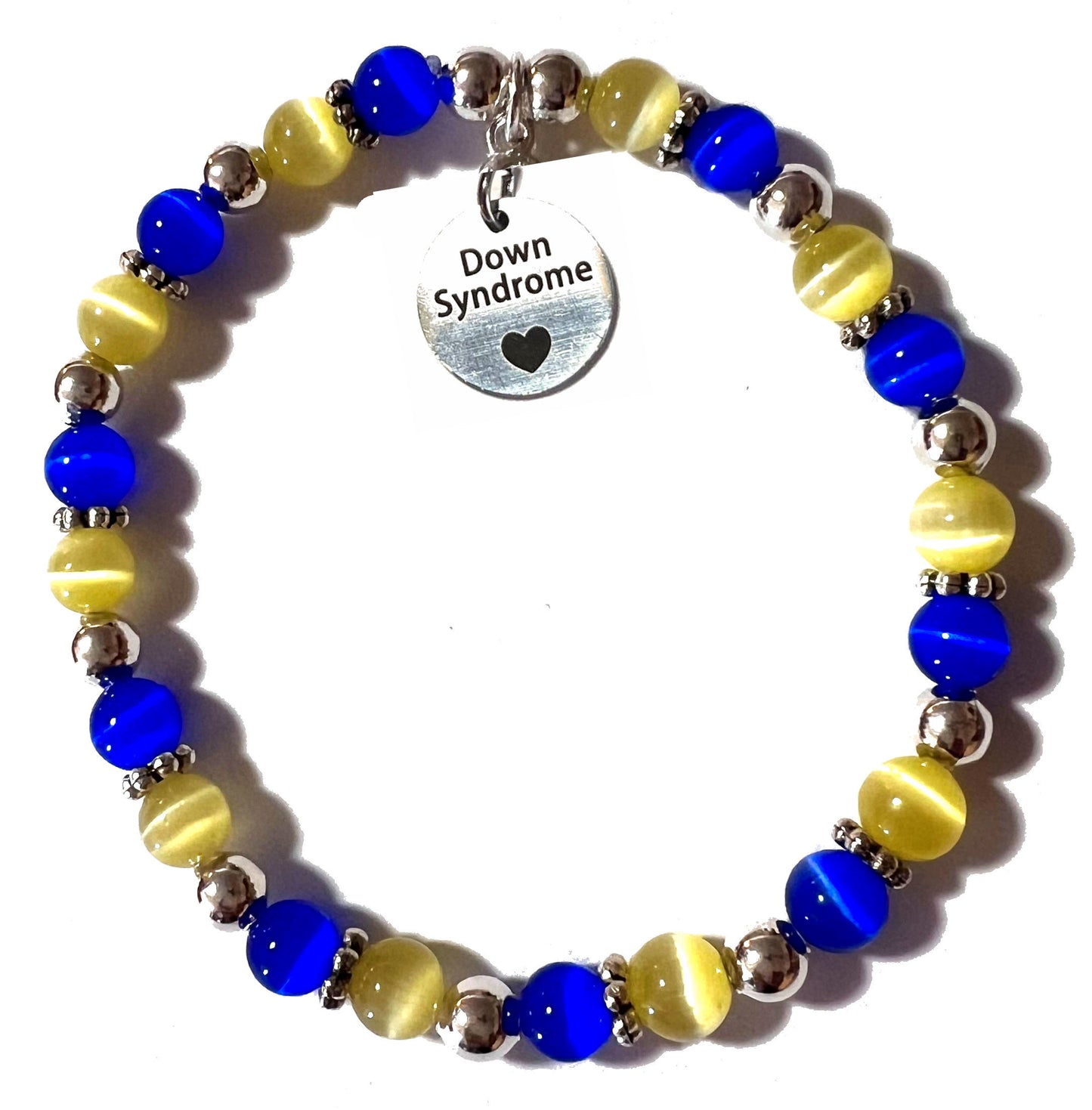 Down Syndrome Awareness Beaded Bracelet, 7.75 Inches, Yellow & Blue Colors, Hand beaded in the USA - Stretch