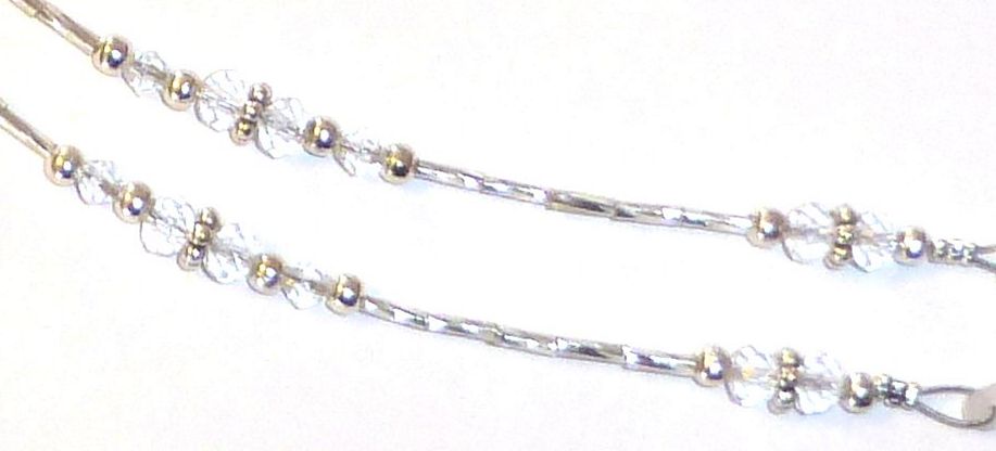 Eyeglass Holder 28" strung on 19 strand wire, Eyeglass chain, leash - Crystal