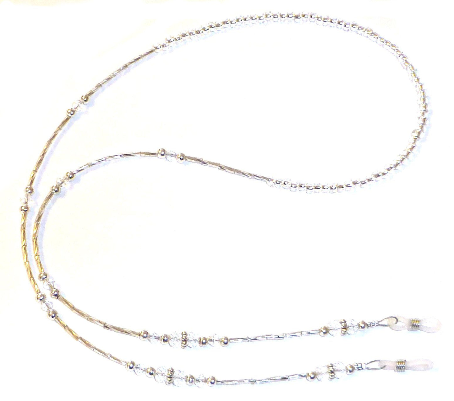 Eyeglass Holder 28" strung on 19 strand wire, Eyeglass chain, leash - Crystal