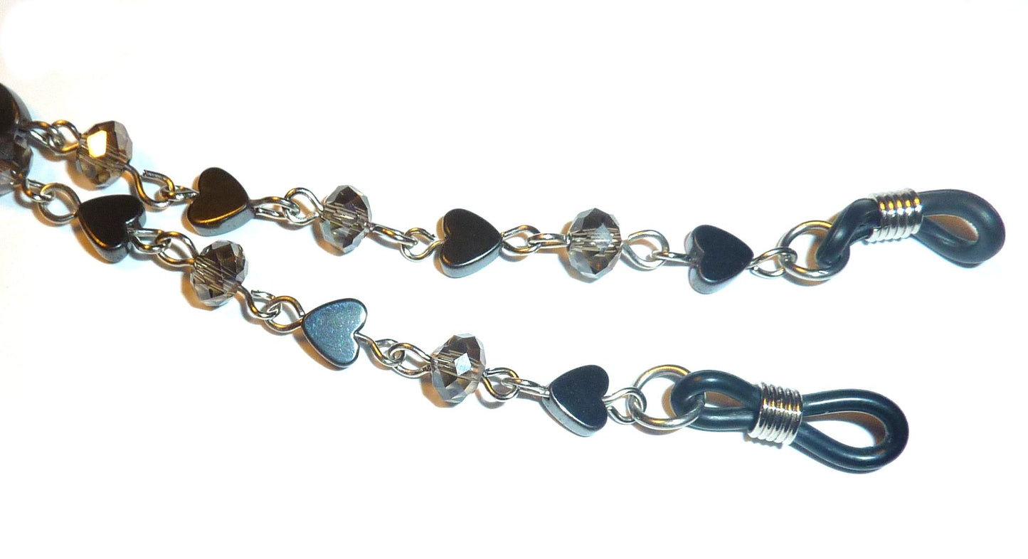 Eyeglass Holder 28" Hematite and crystal chain, Eyeglass chain, leash - Hematite