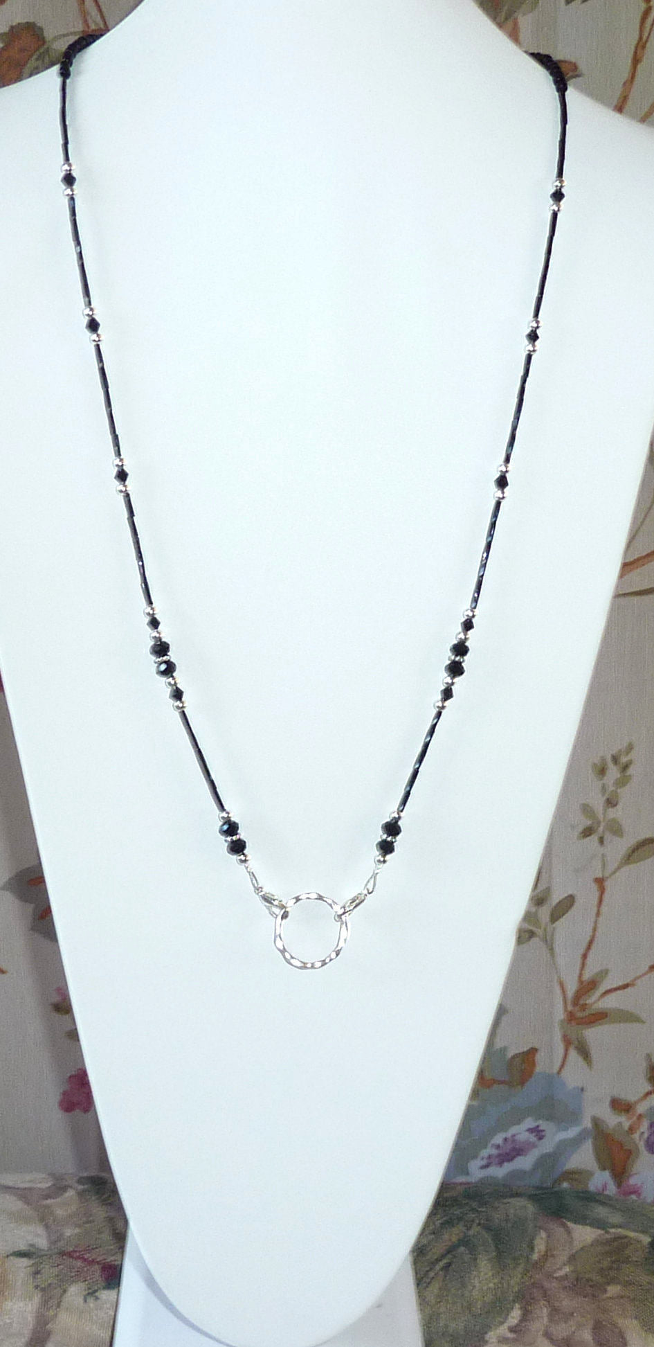 Eyeglass Holder 28" strung on 19 strand wire, Eyeglass chain, leash - Black Crystal