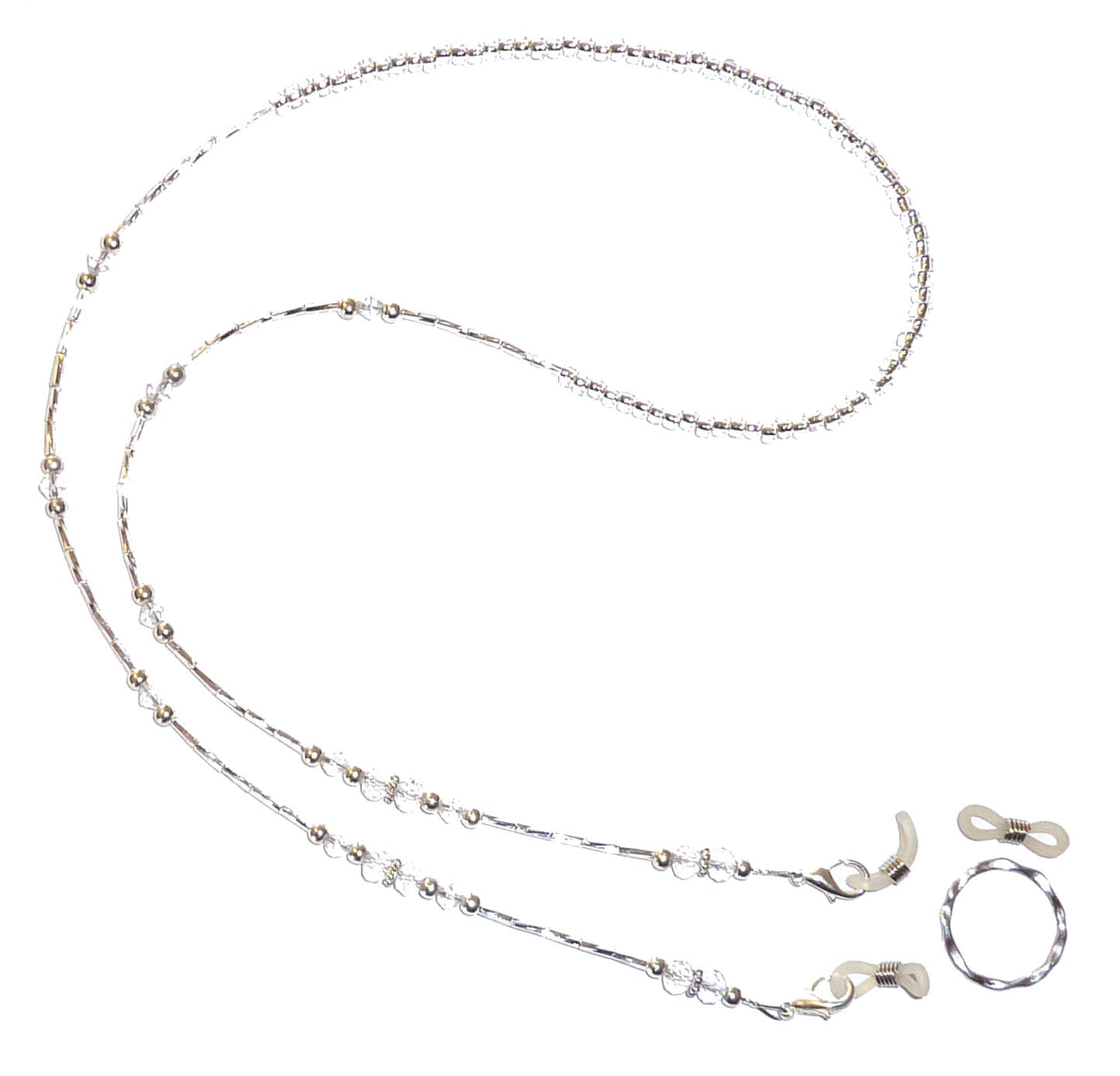 Eyeglass Holder 28" strung on 19 strand wire, Eyeglass chain, leash - Crystal