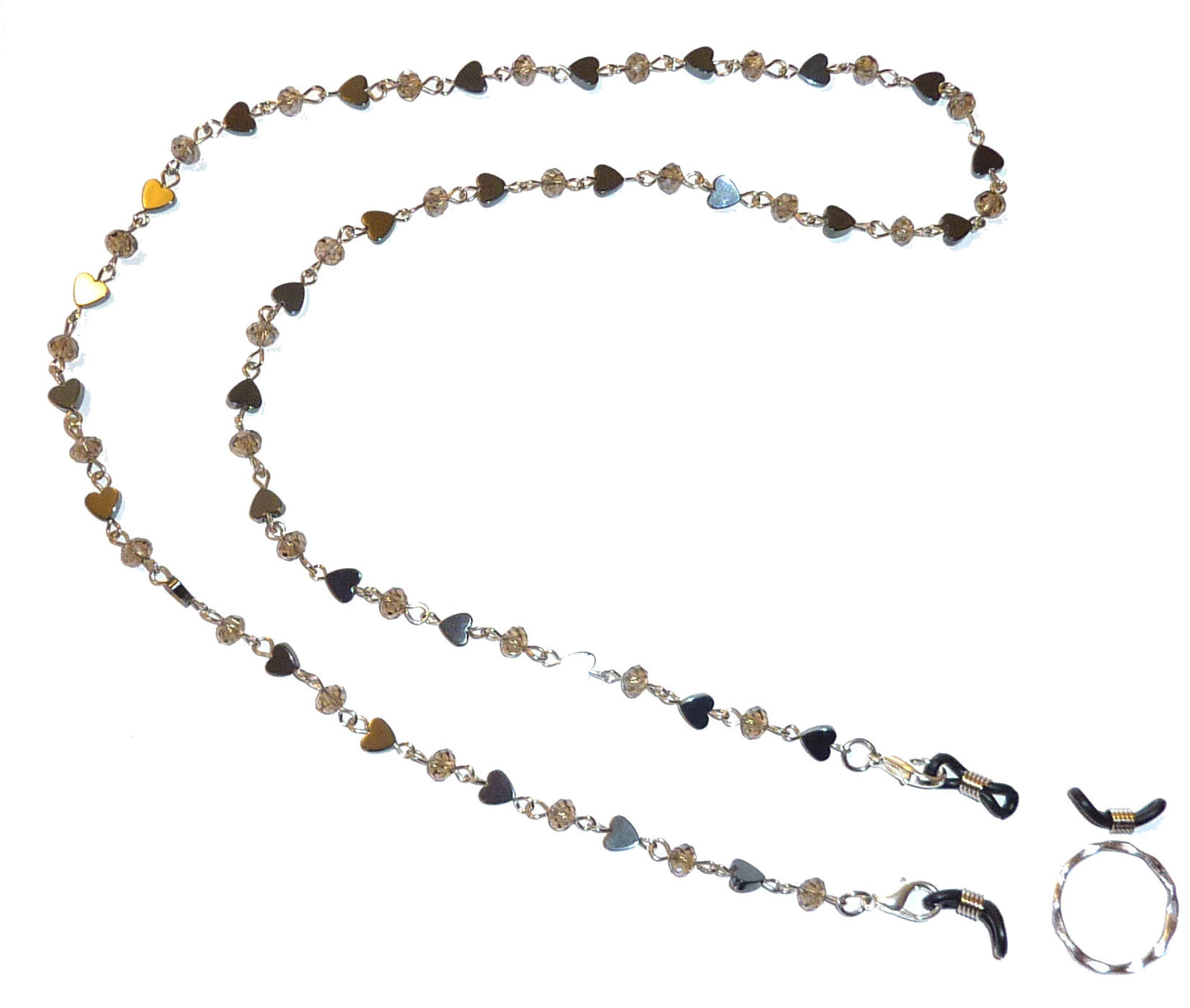 Eyeglass Holder 28" Hematite and crystal chain, Eyeglass chain, leash - Hematite