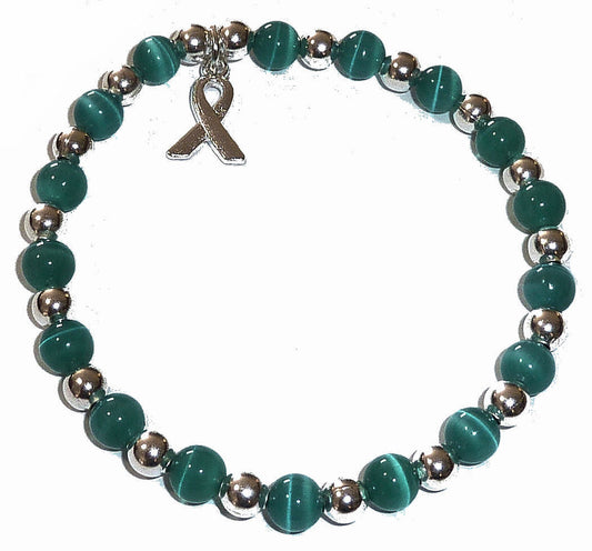 Forest Green (Renal/Kidney) Packaged Cancer Awareness Bracelet 6mm - Stretch (will stretch to fit most Adults)