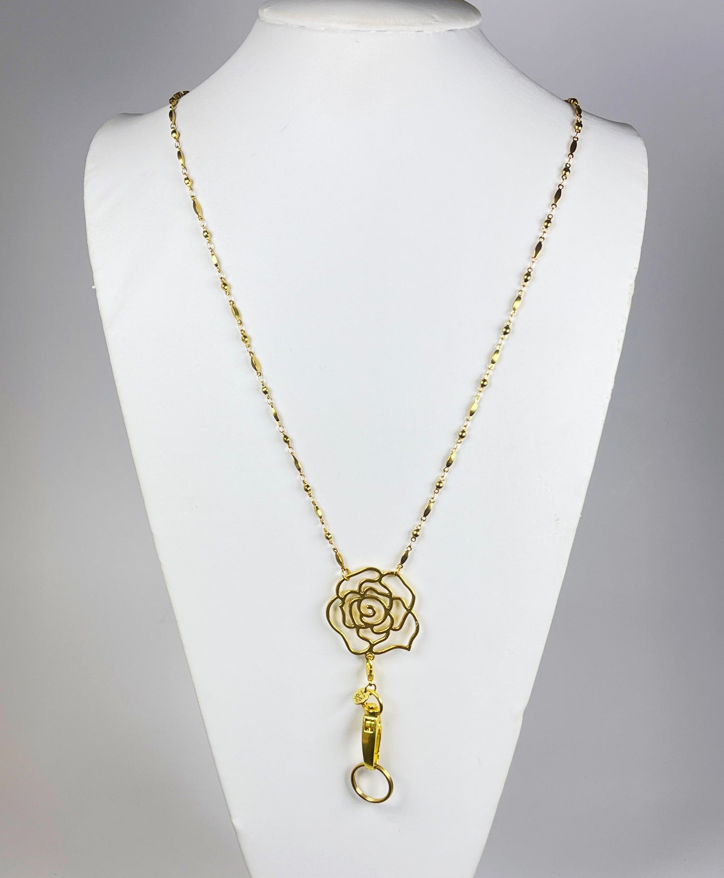Gold Flowers Women's Lanyard Strong Stainless Steel Chain, Trendy ID Badge Card Holder Teacher Cruise Keys Phone