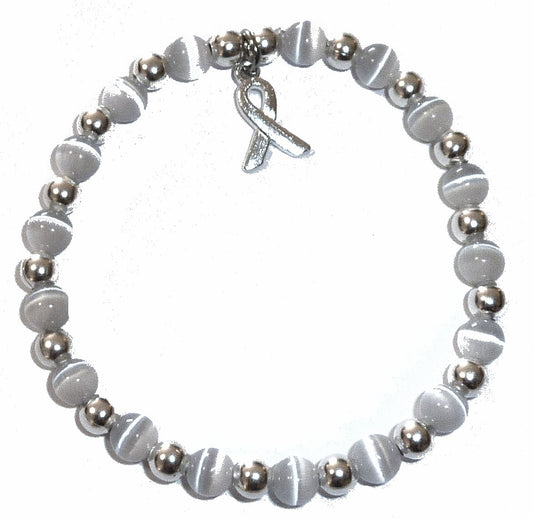 Grey (Brain cancer) Packaged Cancer Awareness Bracelet 6mm - Stretch (will stretch to fit most Adults)