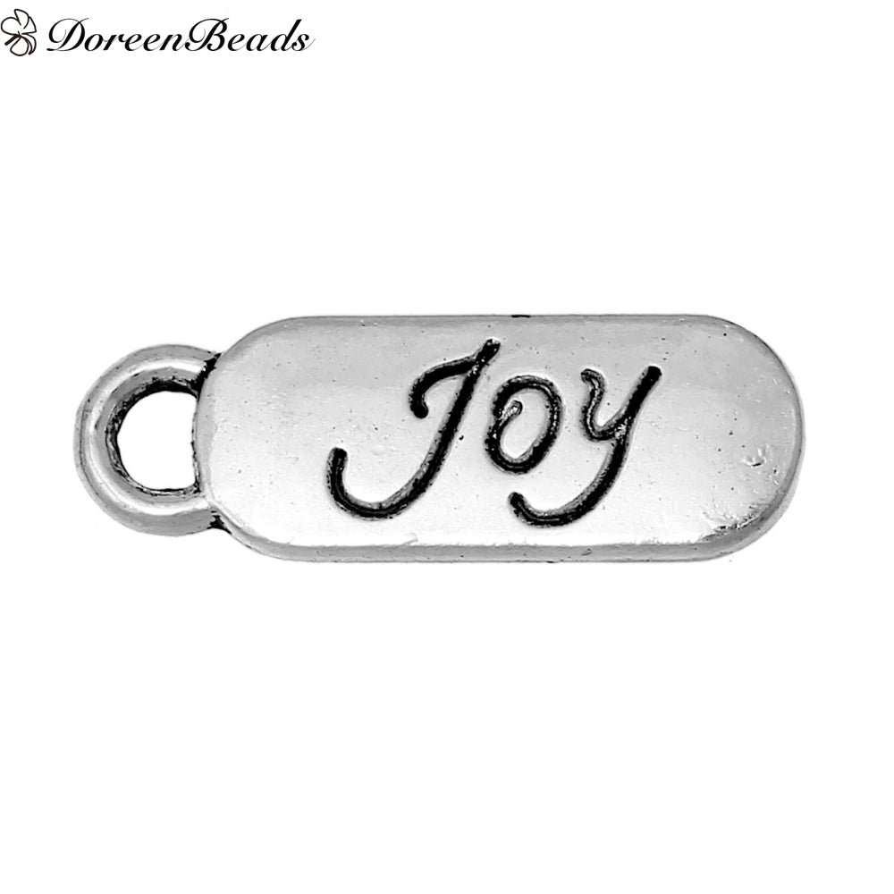 Pewter Silver Tone Message Charm - Joy
