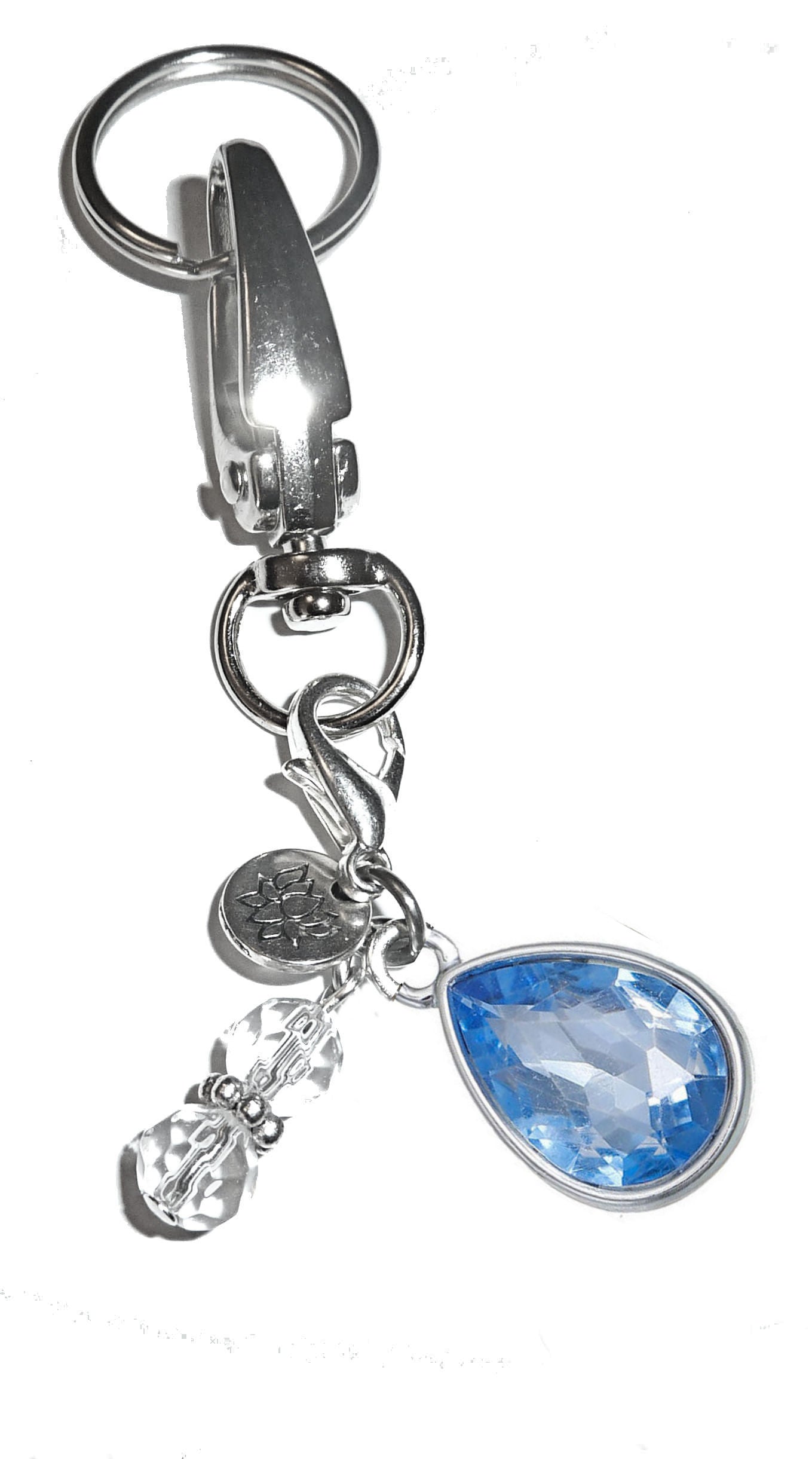 (March) Birthstone Charm Key Chain Ring, Women's Purse or Necklace Charm, Comes in a Gift Box!