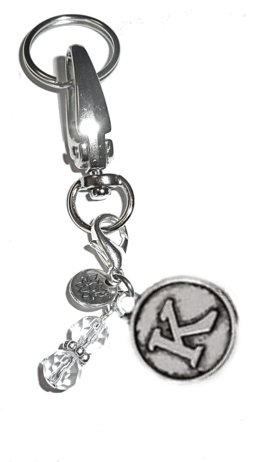 (K) Initial Charm Key Chain Ring, Women's Purse or Necklace Charm, Comes in a Gift Box!