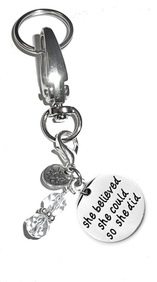 (She Believed She Could So She Did) Charm Key Chain Ring, Women's Purse or Necklace Charm, Comes in a Gift Box!