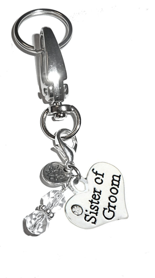 Sister of Groom - Charm Key Chain Ring, Women's Purse or Necklace Charm, Comes in a Gift Box!