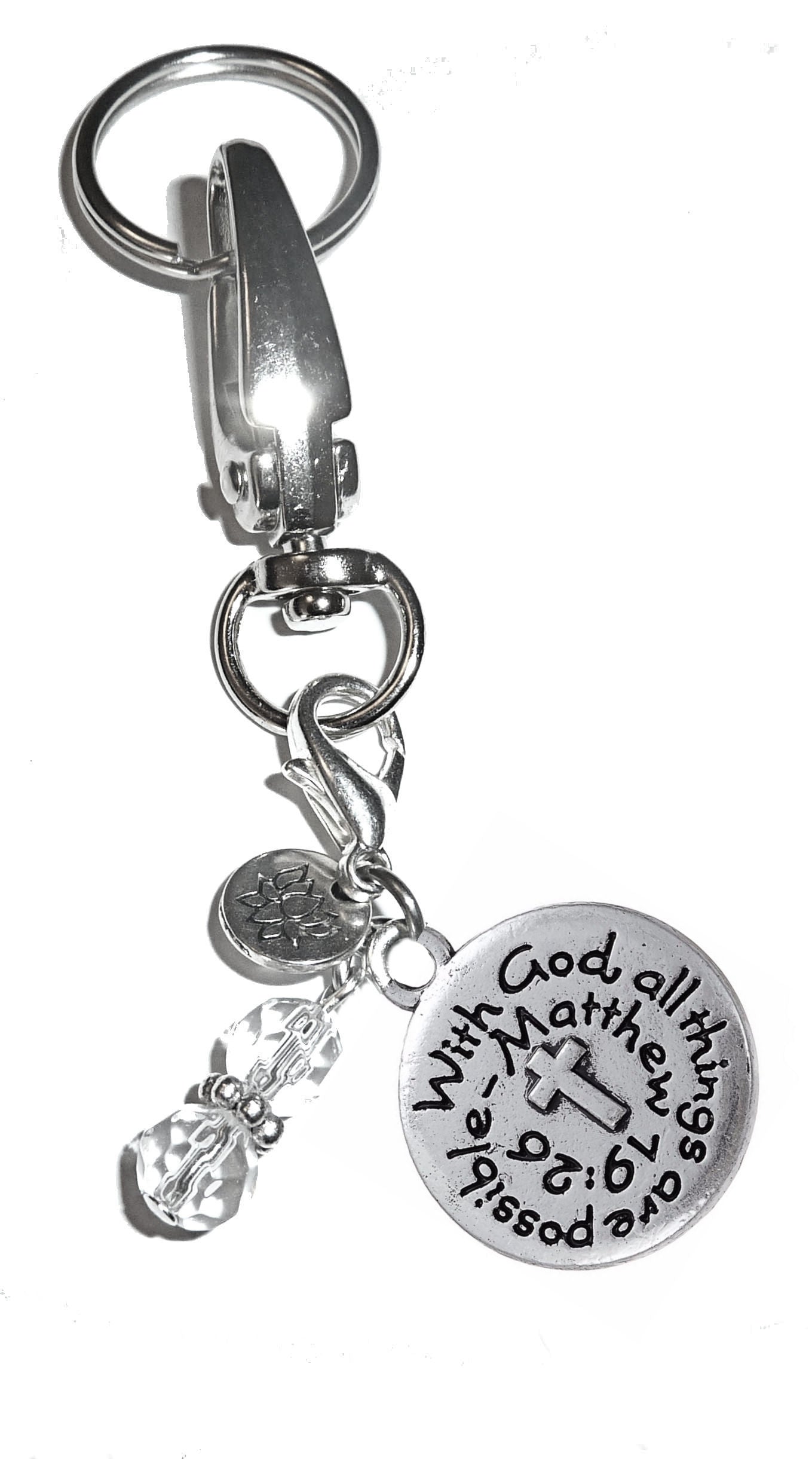 With God all things are possible - Charm Key Chain Ring, Women's Purse or Necklace Charm, Comes in a Gift Box!
