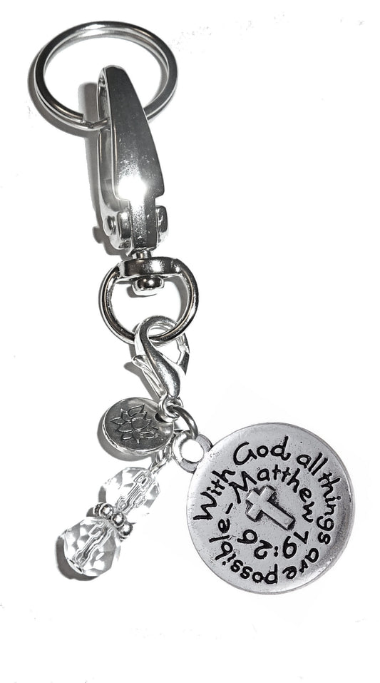 With God all things are possible  - Charm Key Chain Ring, Women's Purse or Necklace Charm, Comes in a Gift Box!
