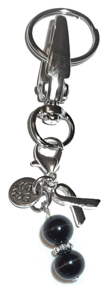 (Black ( Melanoma Cancer )) Charm Key Chain Ring, Women's Purse or Necklace Charm, Comes in a Gift Box!