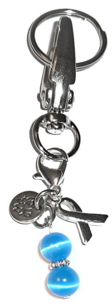 (Blue (Colon Cancer)) Charm Key Chain Ring, Women's Purse or Necklace Charm, Comes in a Gift Box!