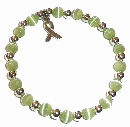 Mint Green (Liver, Lymphoma &amp; transplant) Packaged Cancer Awareness Bracelet 6mm - Stretch (will stretch to fit most Adults)