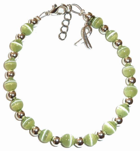 Mint Green (Liver, Lymphoma &amp; transplant) Packaged Cancer Awareness Bracelet 6mm