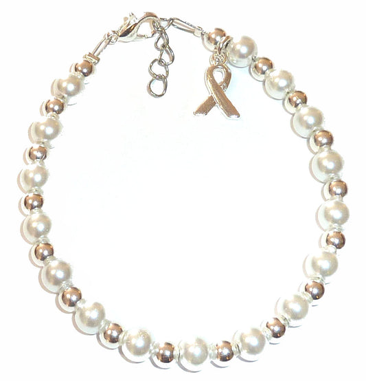 White Pearl (Lung Cancer) Packaged Cancer Awareness Bracelet 6mm