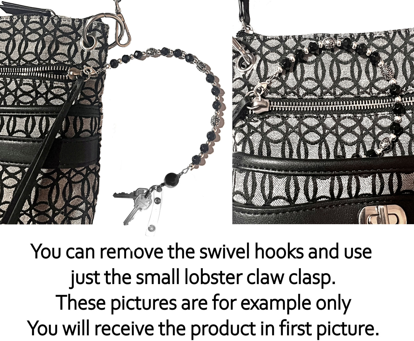 Artistic Blue - Key Keeper 12" With Retractable Reel Women's Beaded Hand Strap Chain Finder Organizer Wallet Purse Holder Ring