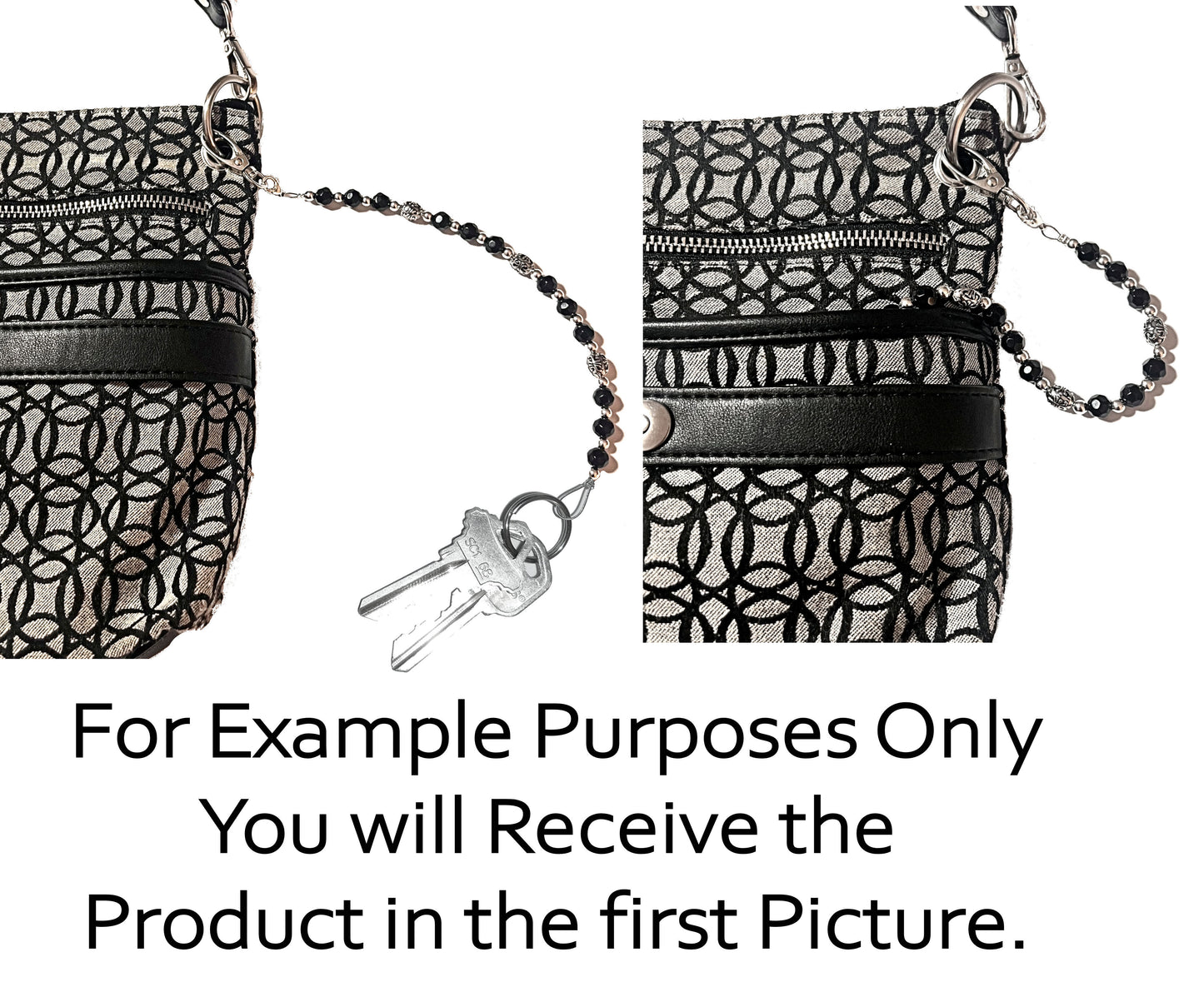 White - Key Keeper 12" With Retractable Reel Women's Beaded Hand Strap Chain Finder Organizer Wallet Purse Holder Ring