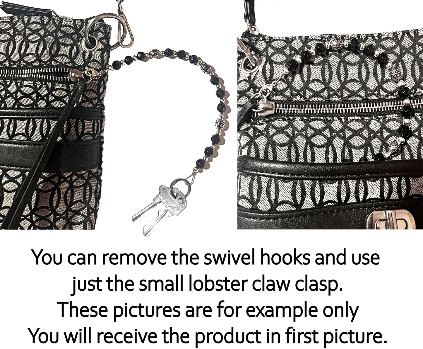 White - Key Keeper 12" With Retractable Reel Women's Beaded Hand Strap Chain Finder Organizer Wallet Purse Holder Ring