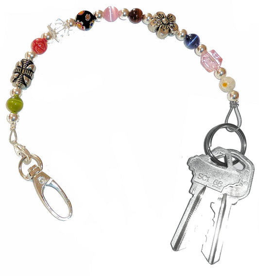 Multi - Colored - Key Keeper 12" With Retractable Reel Women's Beaded Hand Strap Chain Finder Organizer Wallet Purse Holder Ring