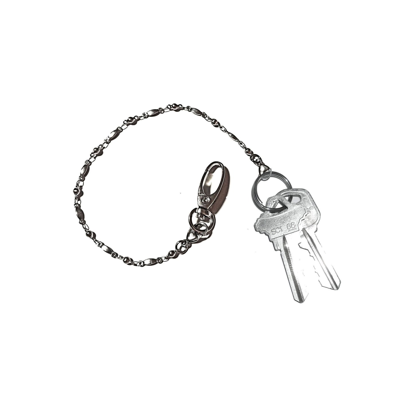 Stainless Steel - Key Keeper 12" With Retractable Reel Women's Beaded Hand Strap Chain Finder Organizer Wallet Purse Holder Ring