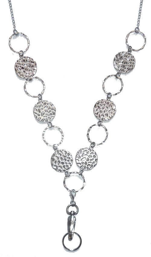Hammered Disc Shapes Fashion Lanyard 34" Breakaway Magnetic Clasp