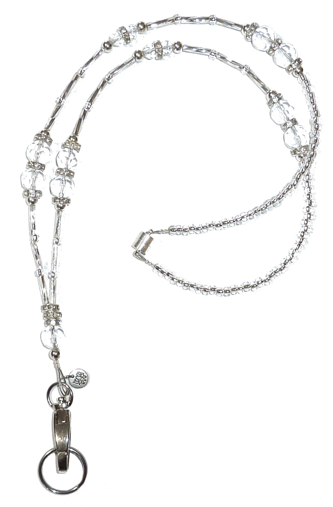 Short Crystal Beaded Breakaway Lanyard, Made in USA Petite Women, ID Holder Badge Card Holder Teacher Keys Keyring Cruise Phone 28-30"