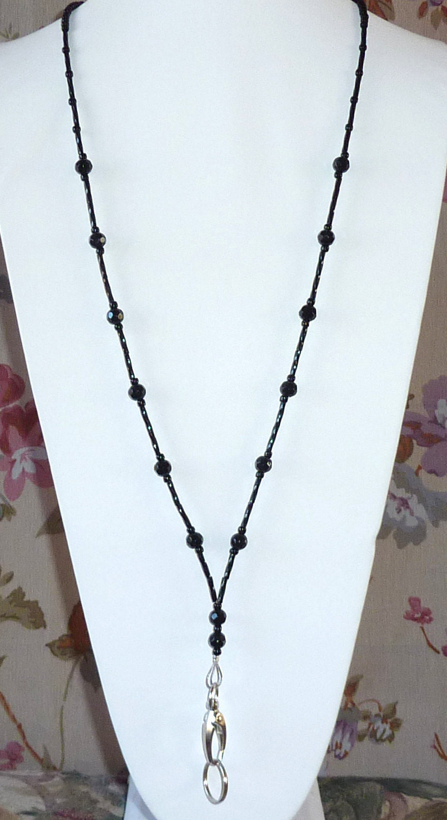 Non Breakaway - Simple Black (Ultra Slim & Light) Fashion Women's Beaded Lanyard, 34" Made in USA Key and ID Badge Holder