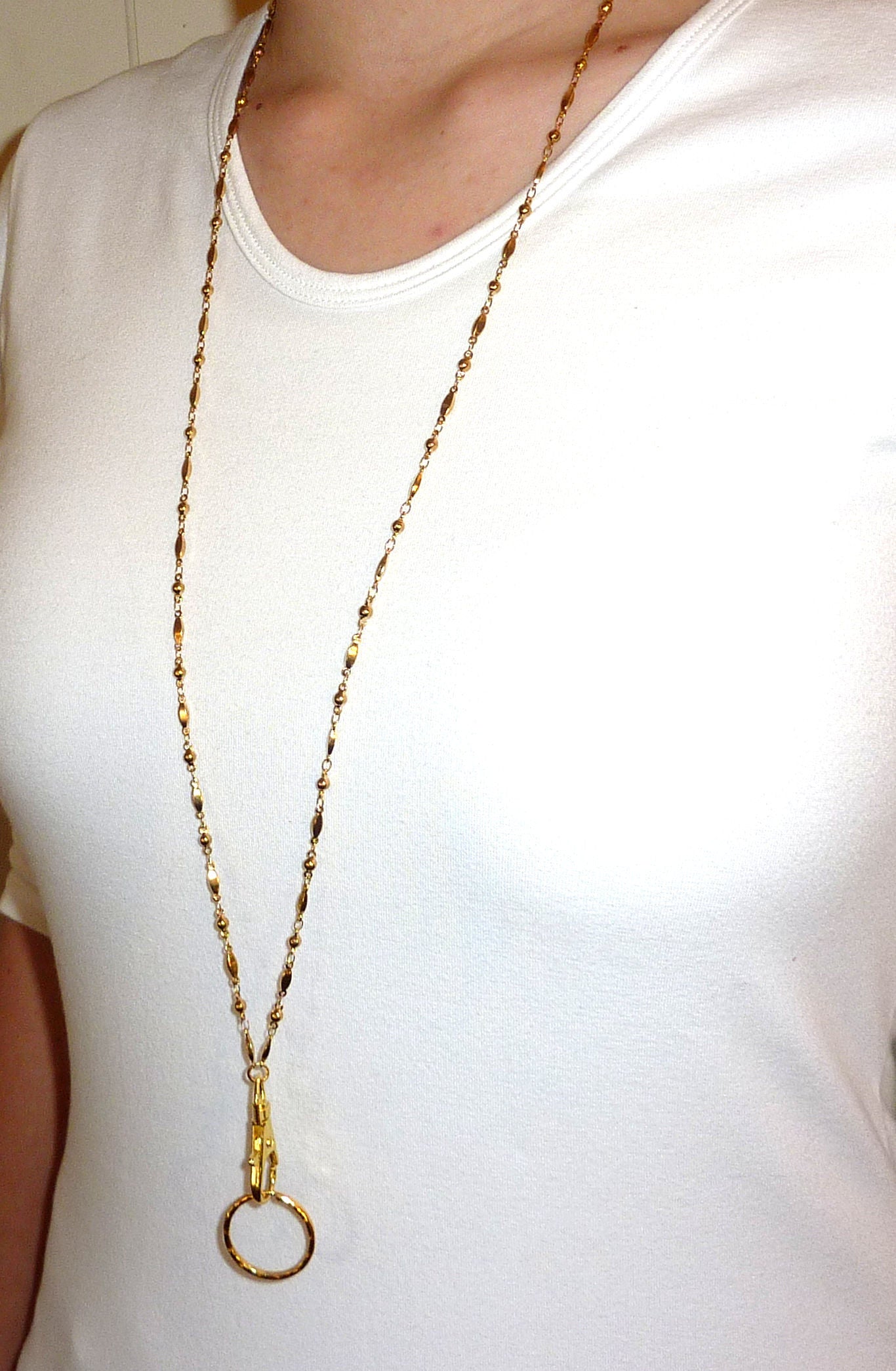 #150 Gold Non Breakaway - Stainless Steel Chain Women's Lanyard, Stronger, Made in USA, Badge Holder 34 inches
